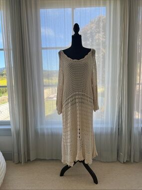 Boho Crochet Maxi Dress - Cream